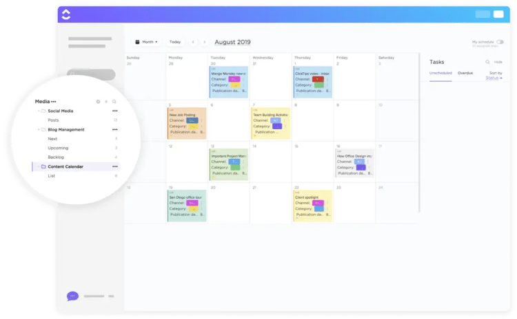 ClickUp content calendar example