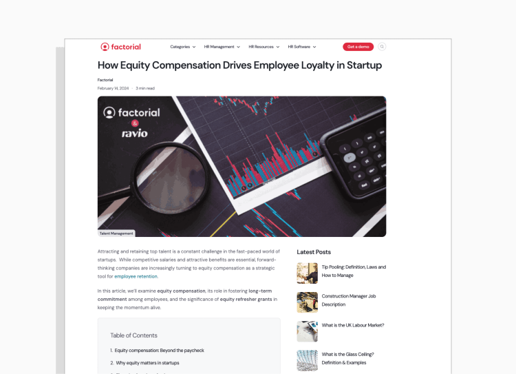 Example of partner content: Factorial's 'how equity compensation drives employee loyalty in startups'