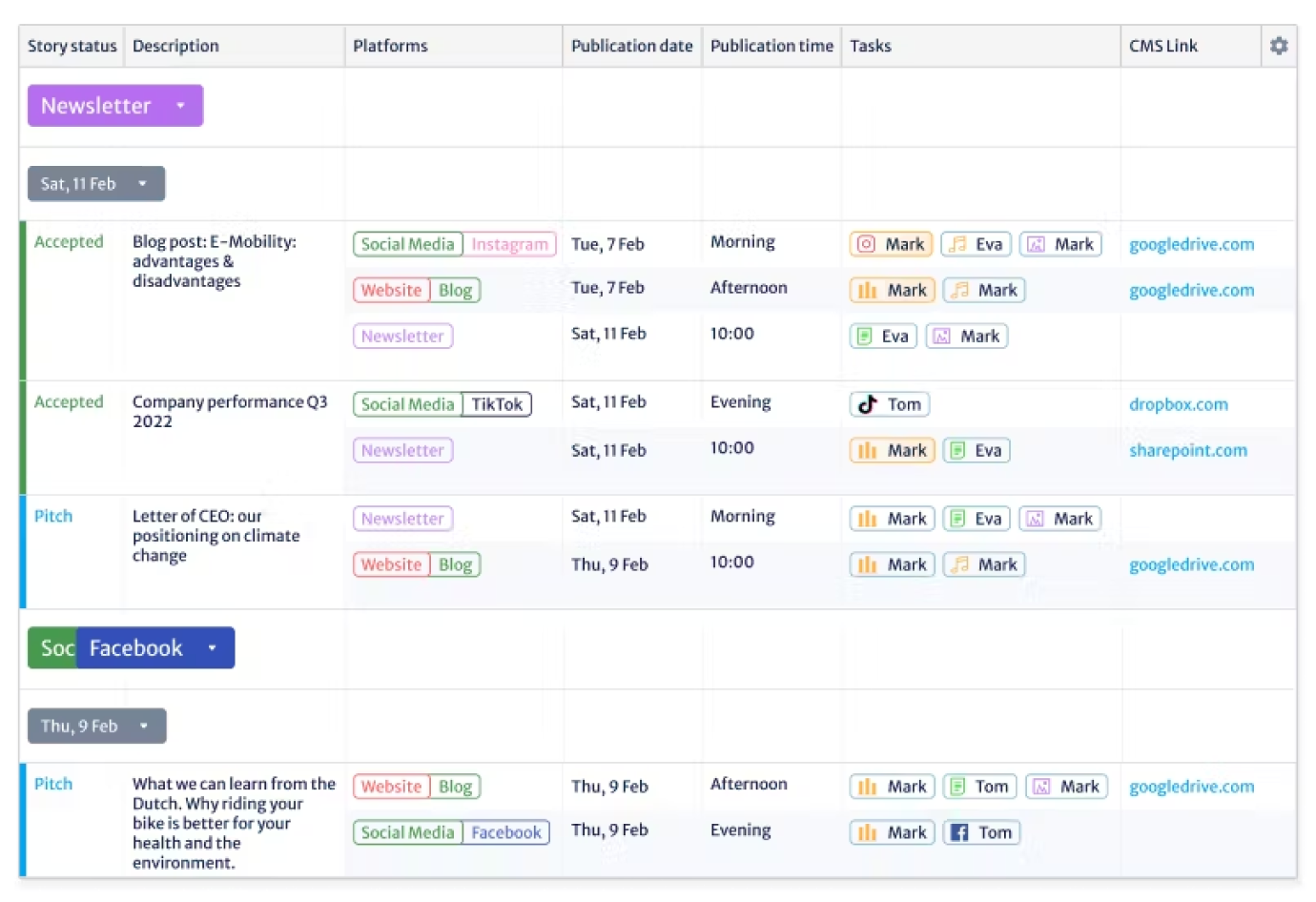Kordiam content calendar example