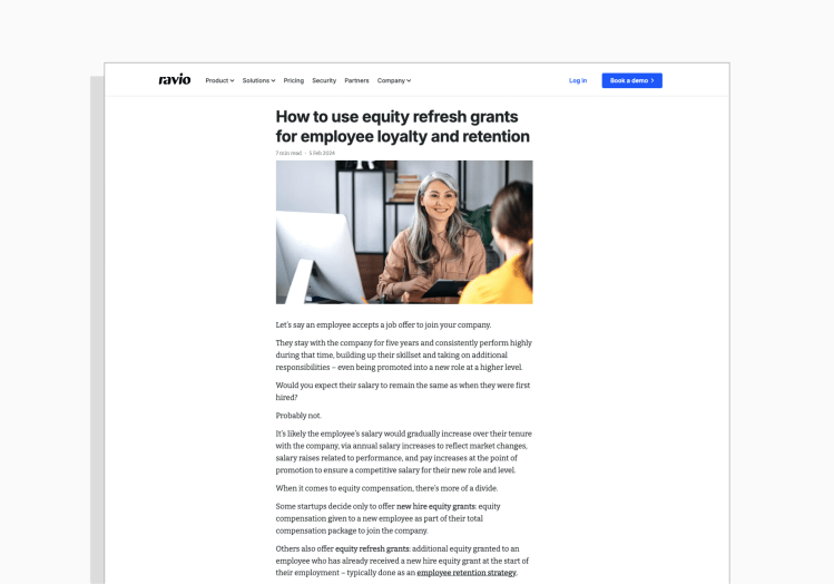 Example of cluster content: Ravio's 'how to use equity refresh grants'