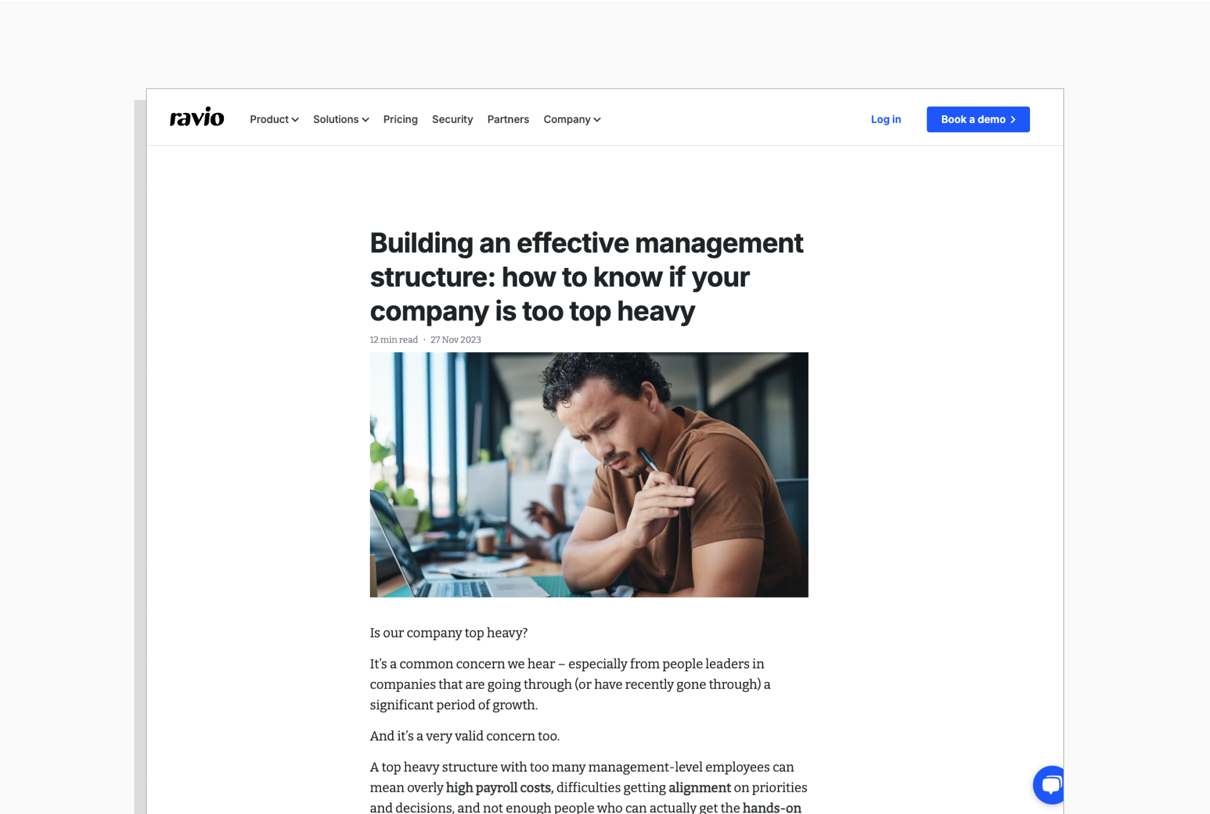 Example of MOFU content: Ravio's 'Building an effective management structure'