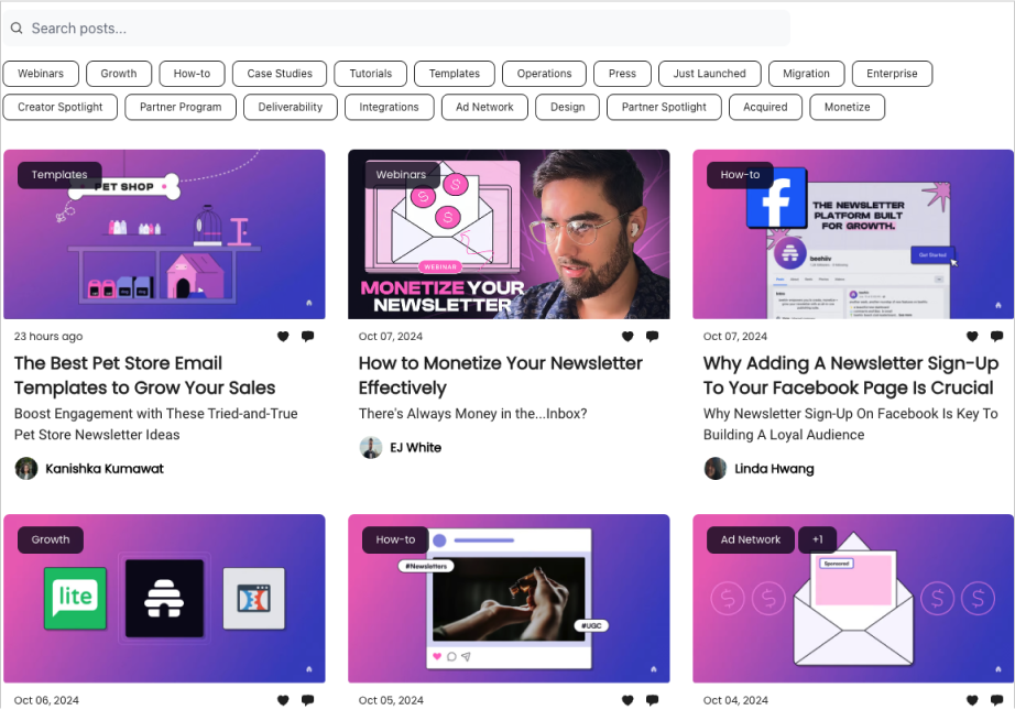 Beehiv content pillar example