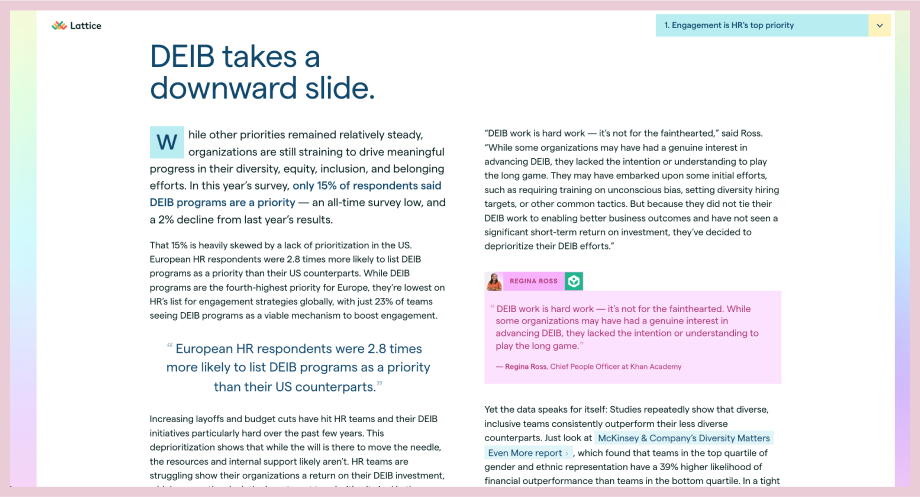 Screenshot from Lattice's State of People Strategy – an example of original research content