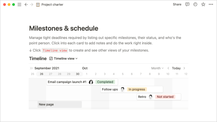 Gantt chart in Notion