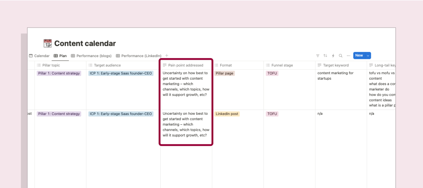 Screenshot of a content calendar