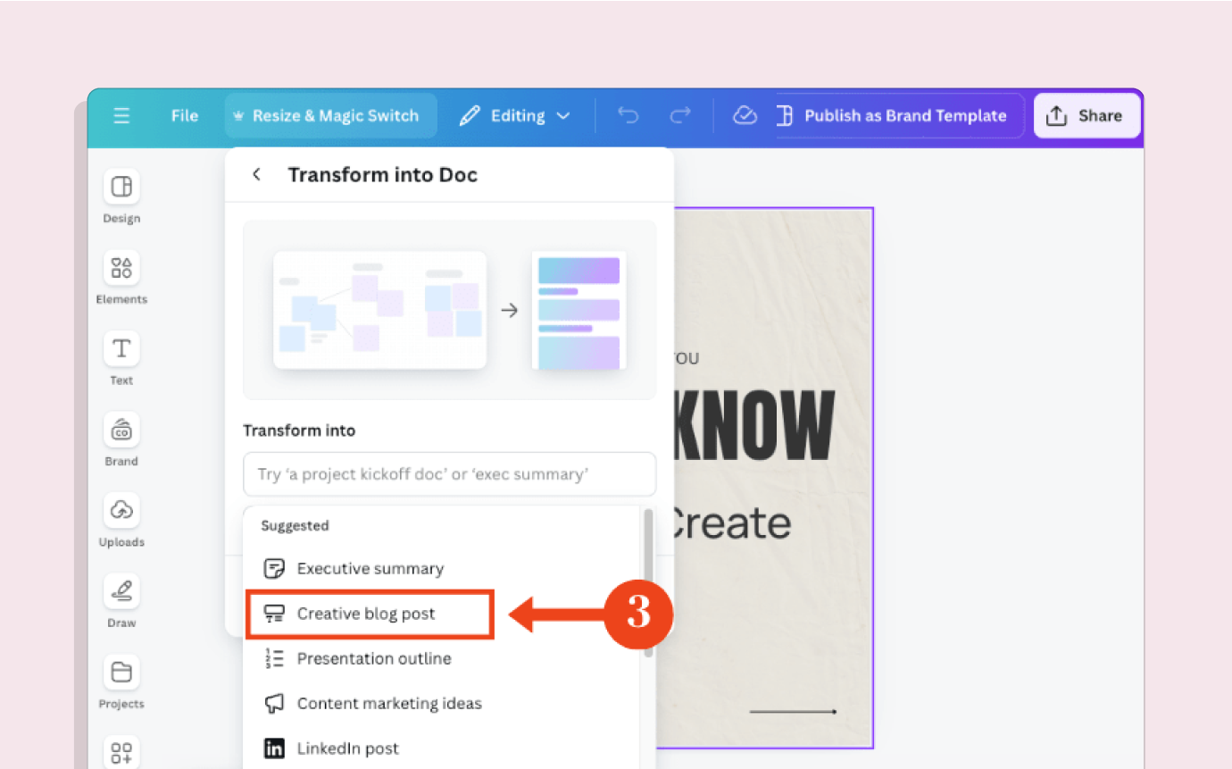 Content repurposing tool: Canva's magic switch