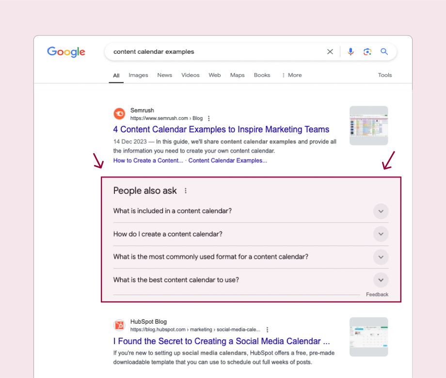 Screenshot showing how to use the 'people also ask' result for an effective content refresh