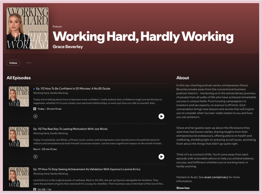 Content repurposing example: Grace Beverley's podcast