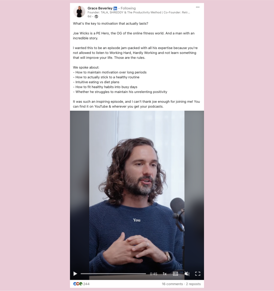 Content repurposing example: Grace Beverley's podcast