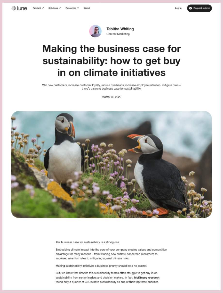 Content repurposing example: Lune's business case for sustainability