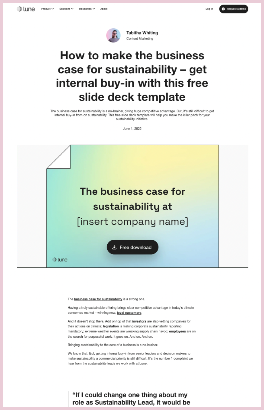 Content repurposing example: Lune's business case for sustainability