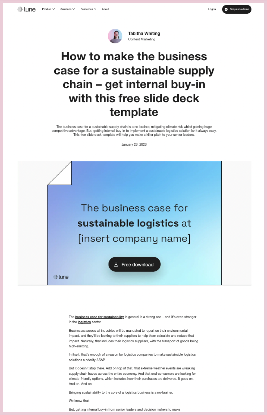 Content repurposing example: Lune's business case for sustainability