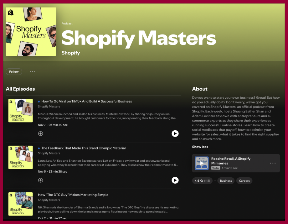 Content repurposing example: Shopify Masters podcast