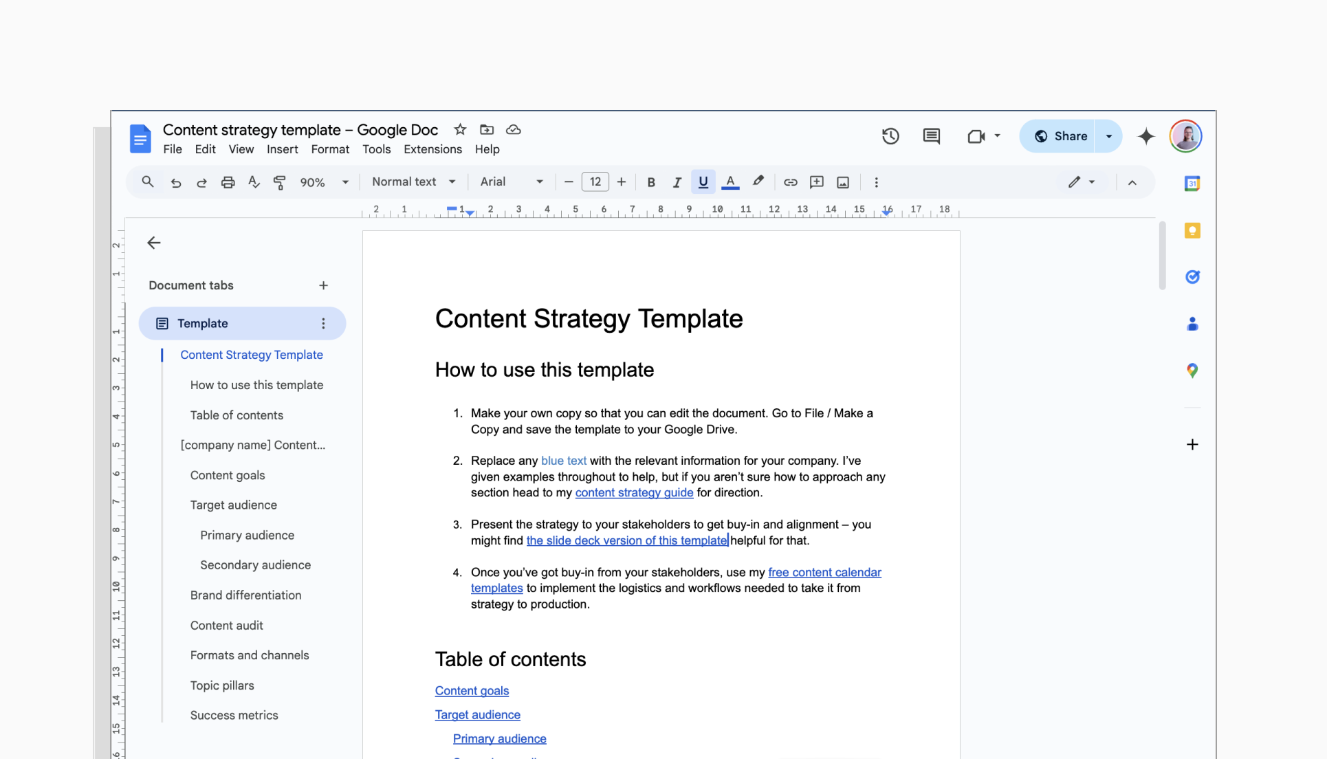 Content strategy template for Google Doc or Word
