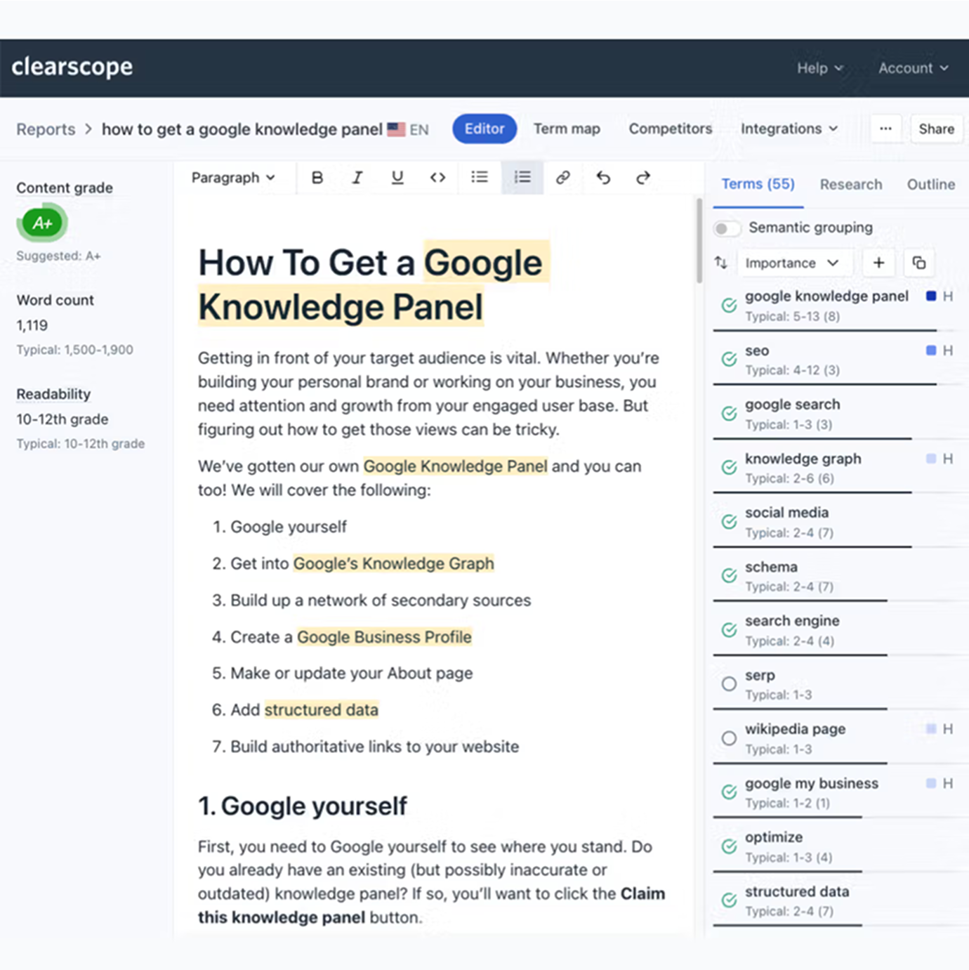 Clearscope – content refresh tool
