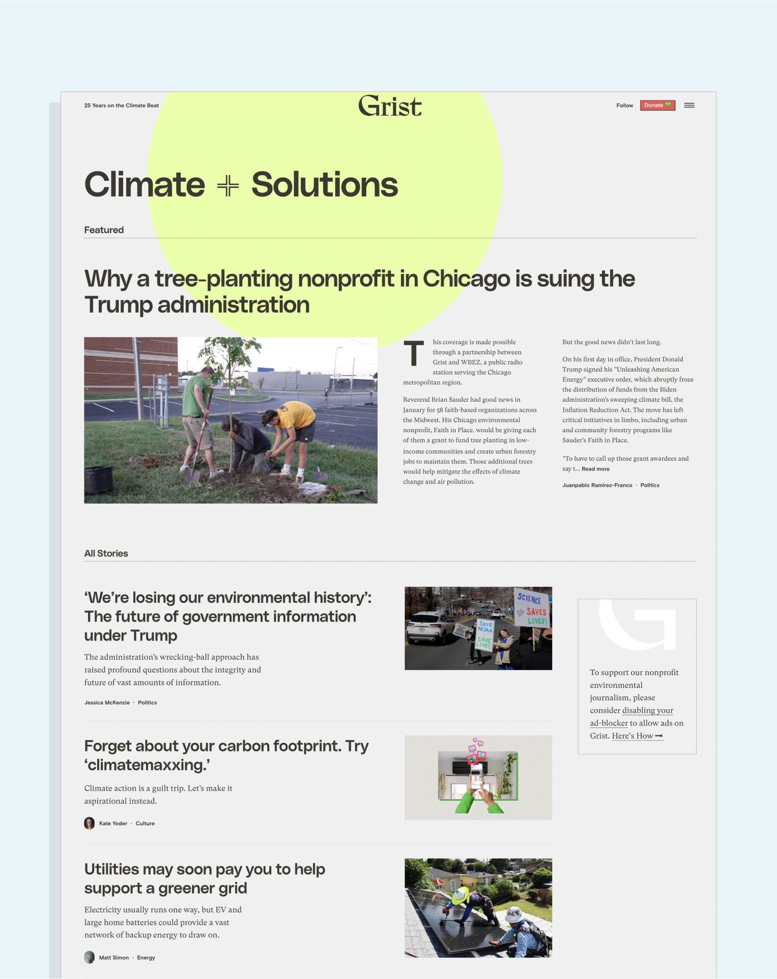 Grist climate solutions section