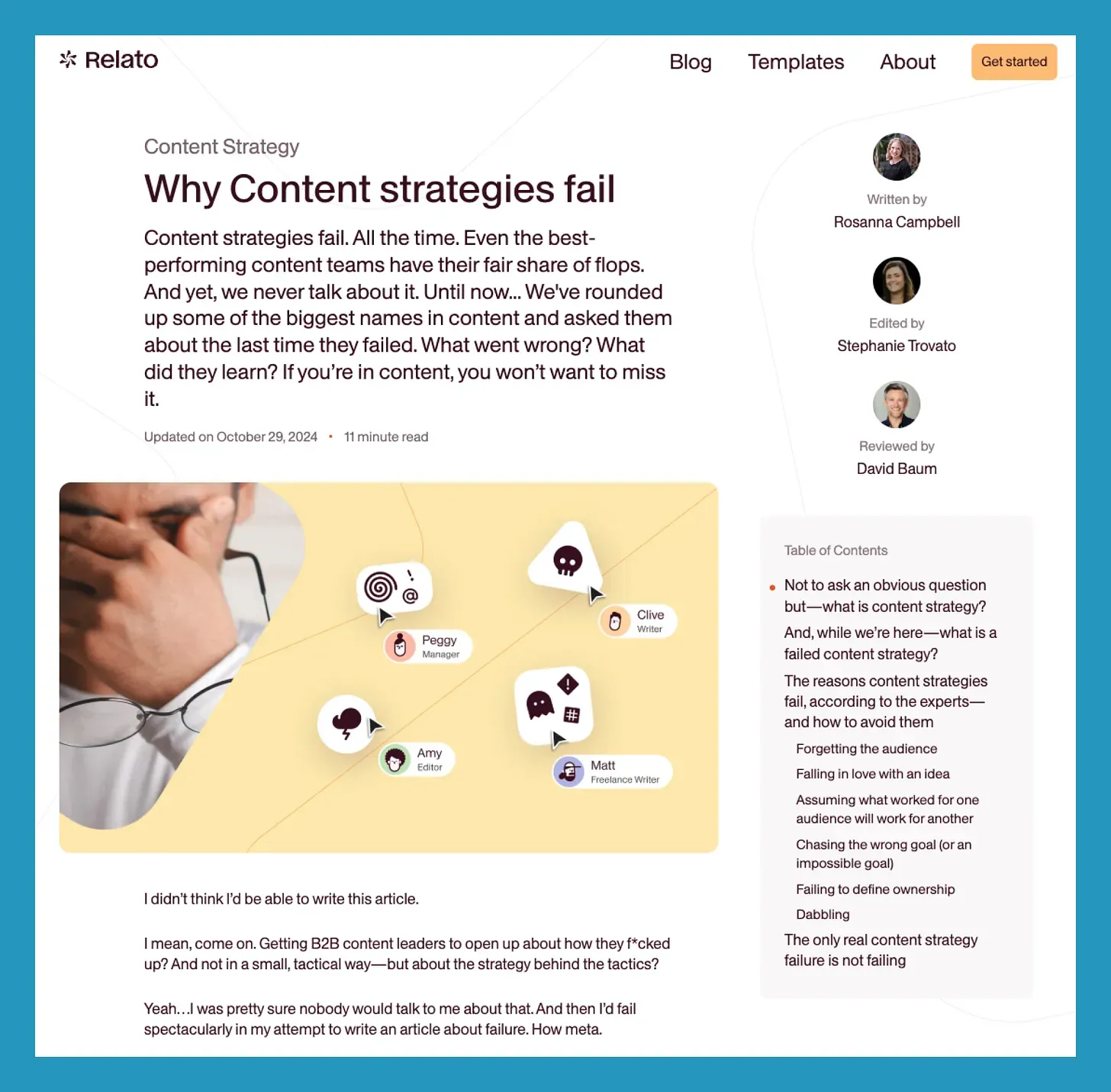 B2B content marketing example:  Relato's expert-fuelled blog on failed content strategies