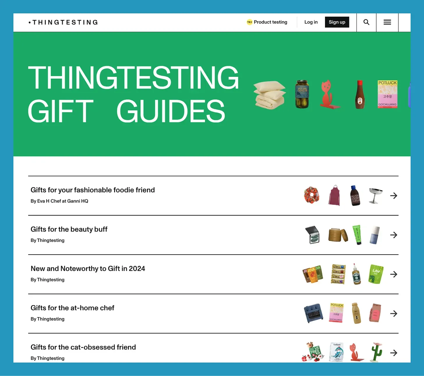 B2B content marketing example: Pinterest x Thingtesting gift guides