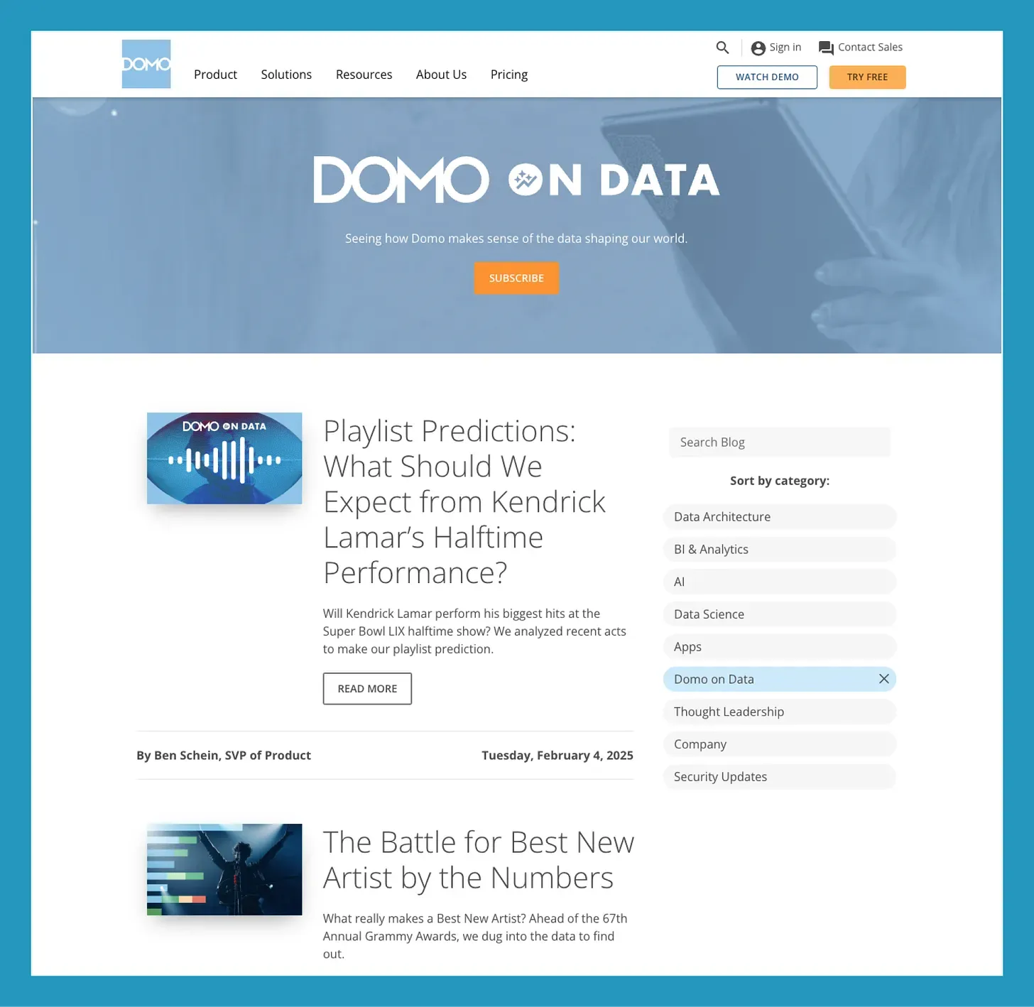 B2B content marketing example: Domo on data