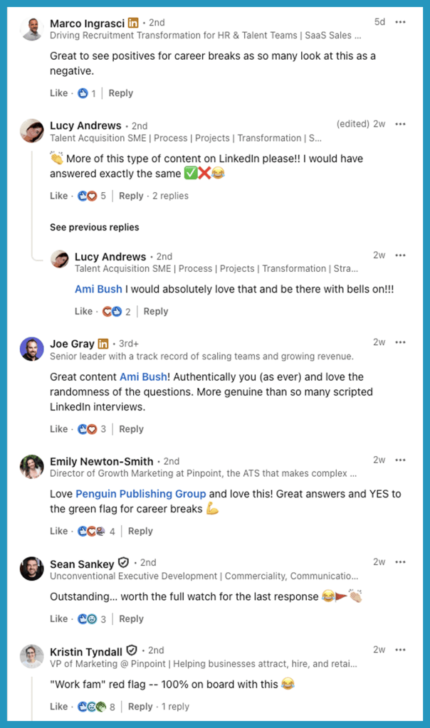 B2B content marketing example: Pinpoint's red flag, green flag LinkedIn series