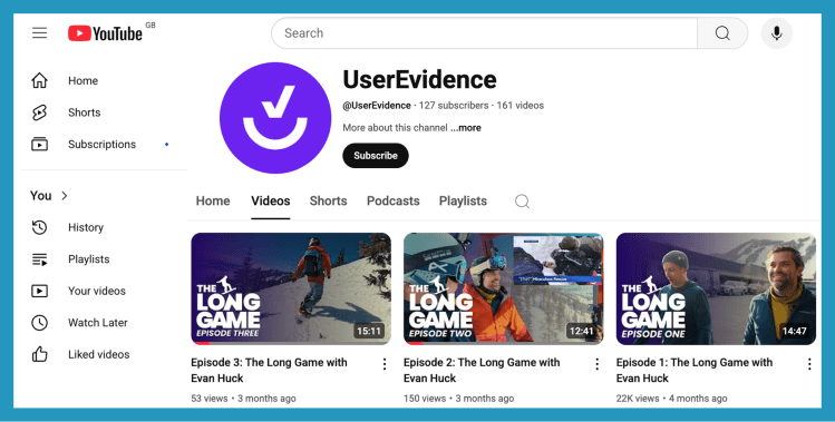B2B content marketing example: Userevidence's The Long Game YouTube series