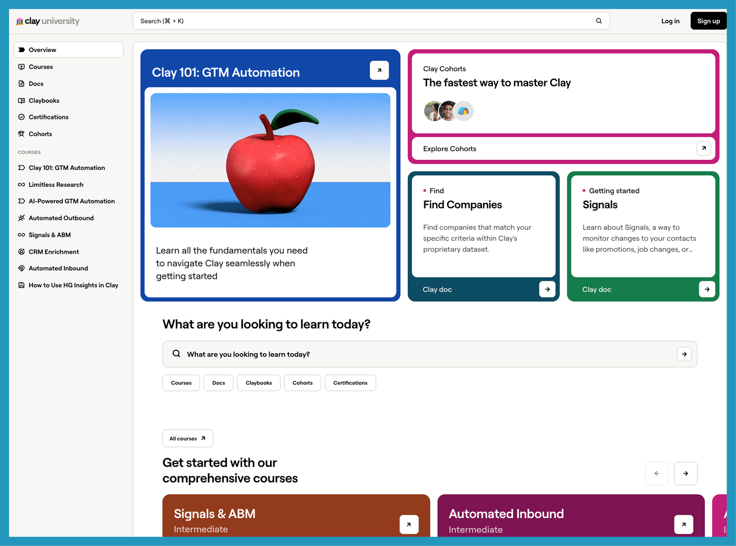 Content type: product education content. Example: Clay University.