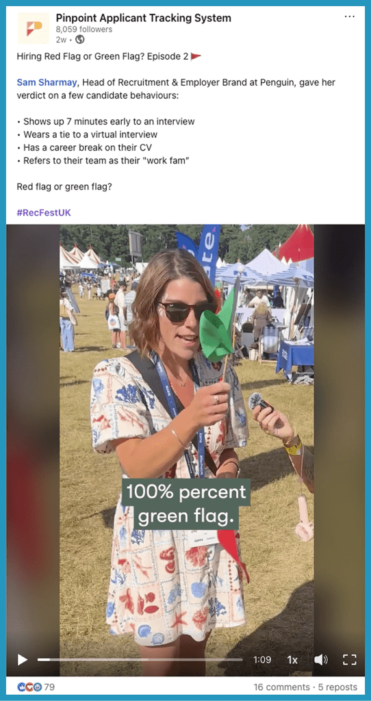 Creative content marketing example: Pinpoint's Red Flag, Green Flag series