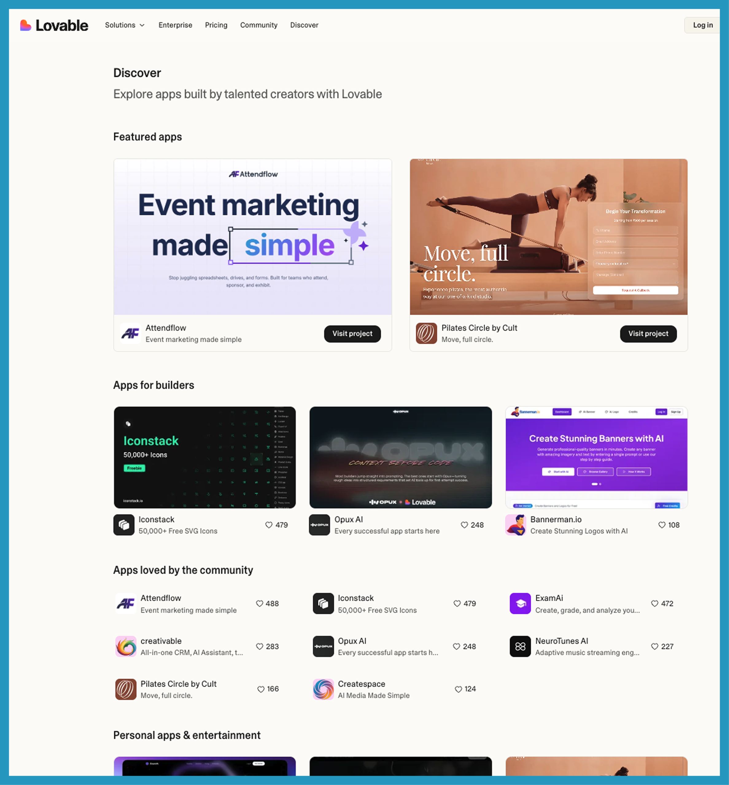 Content type: user generated content. Example: Lovable Discover.