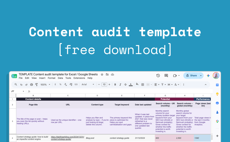Content audit template for Excel / Google Sheets - free download