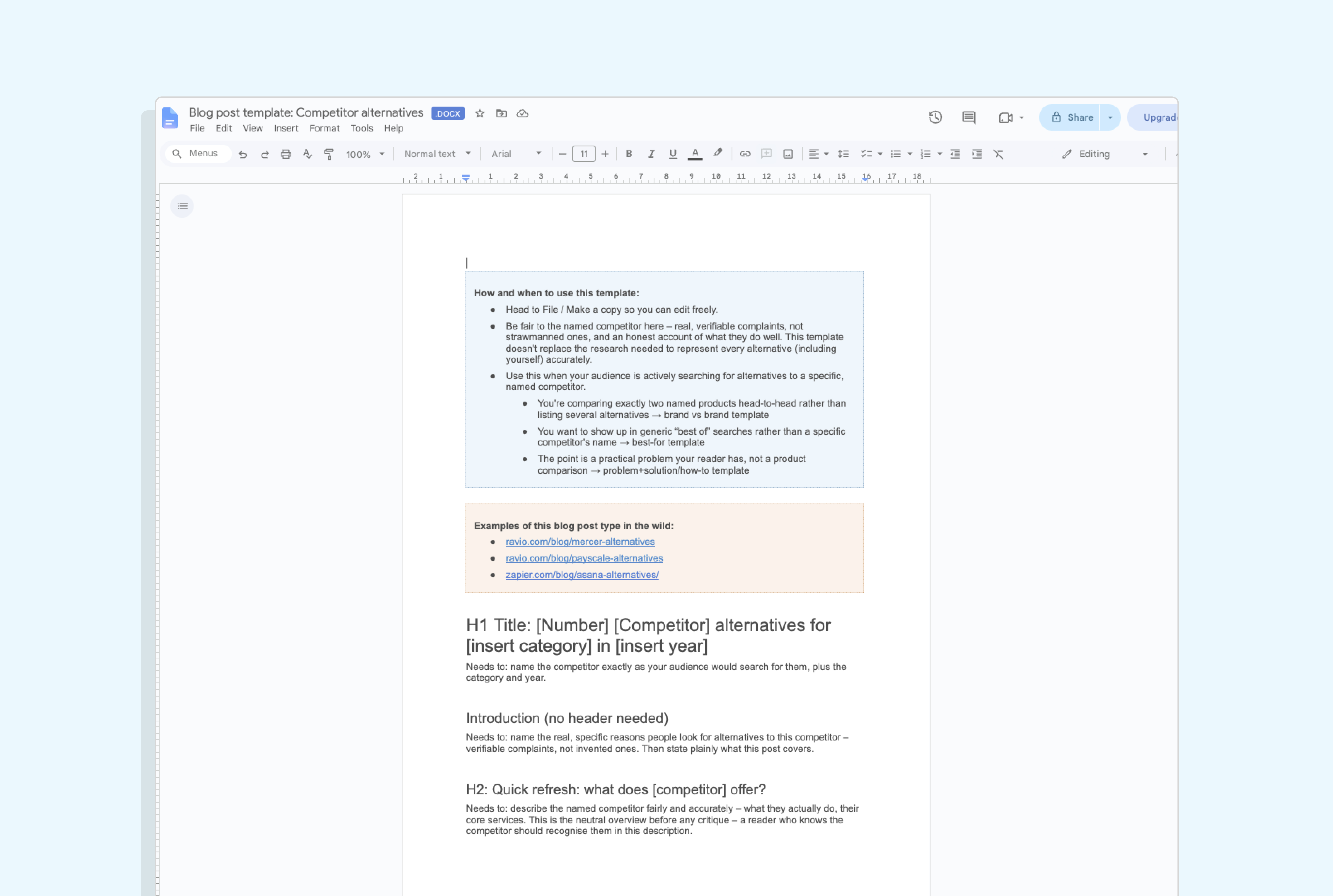 Blog post template: competitor alternatives
