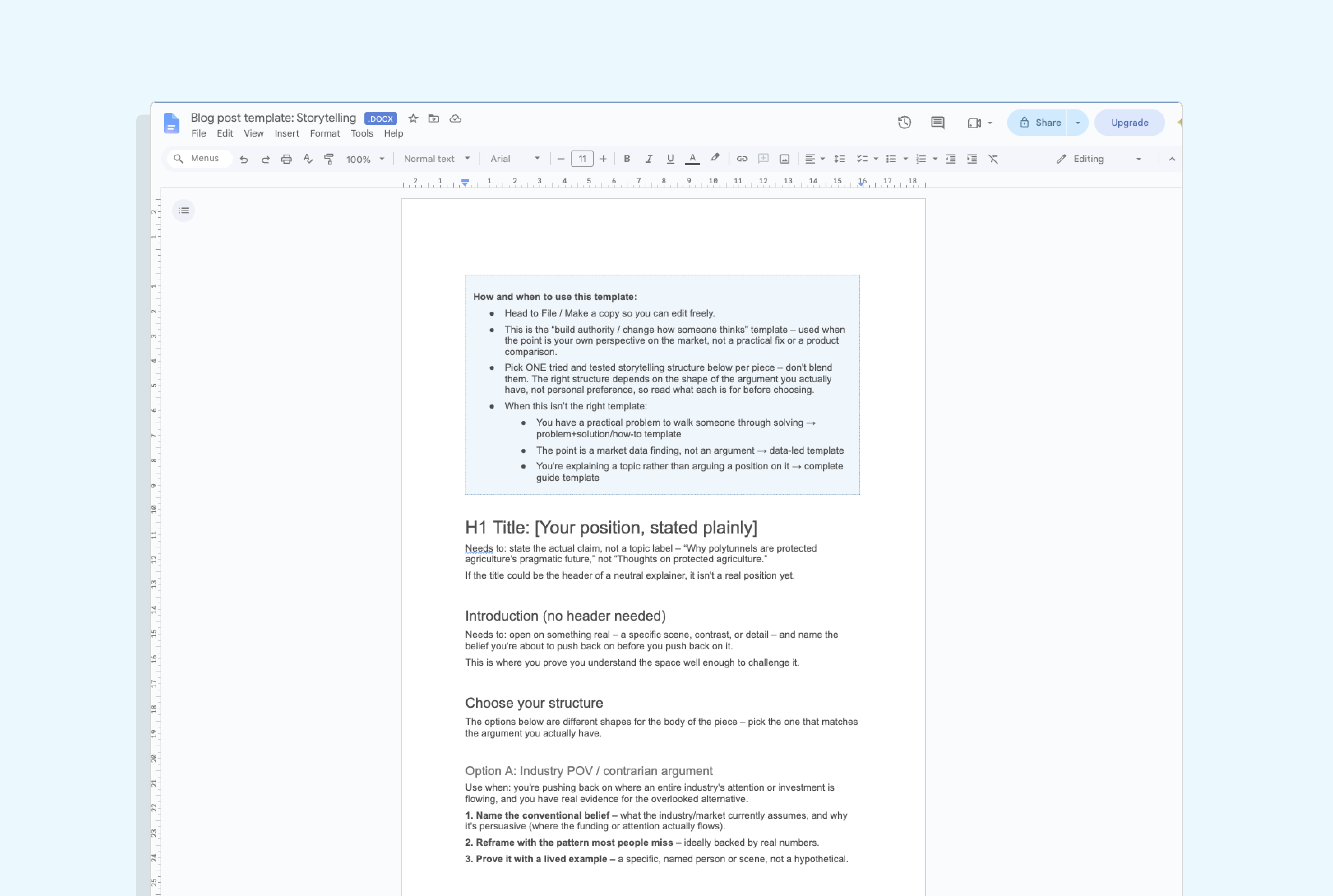 Blog post template: storytelling / narrative / thought leadership